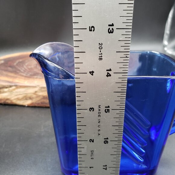 Hazel Atlas Cobalt Blue Chevron Arrow Creamer 1930s Vintage Depression Glass USA - Picture 7 of 9
